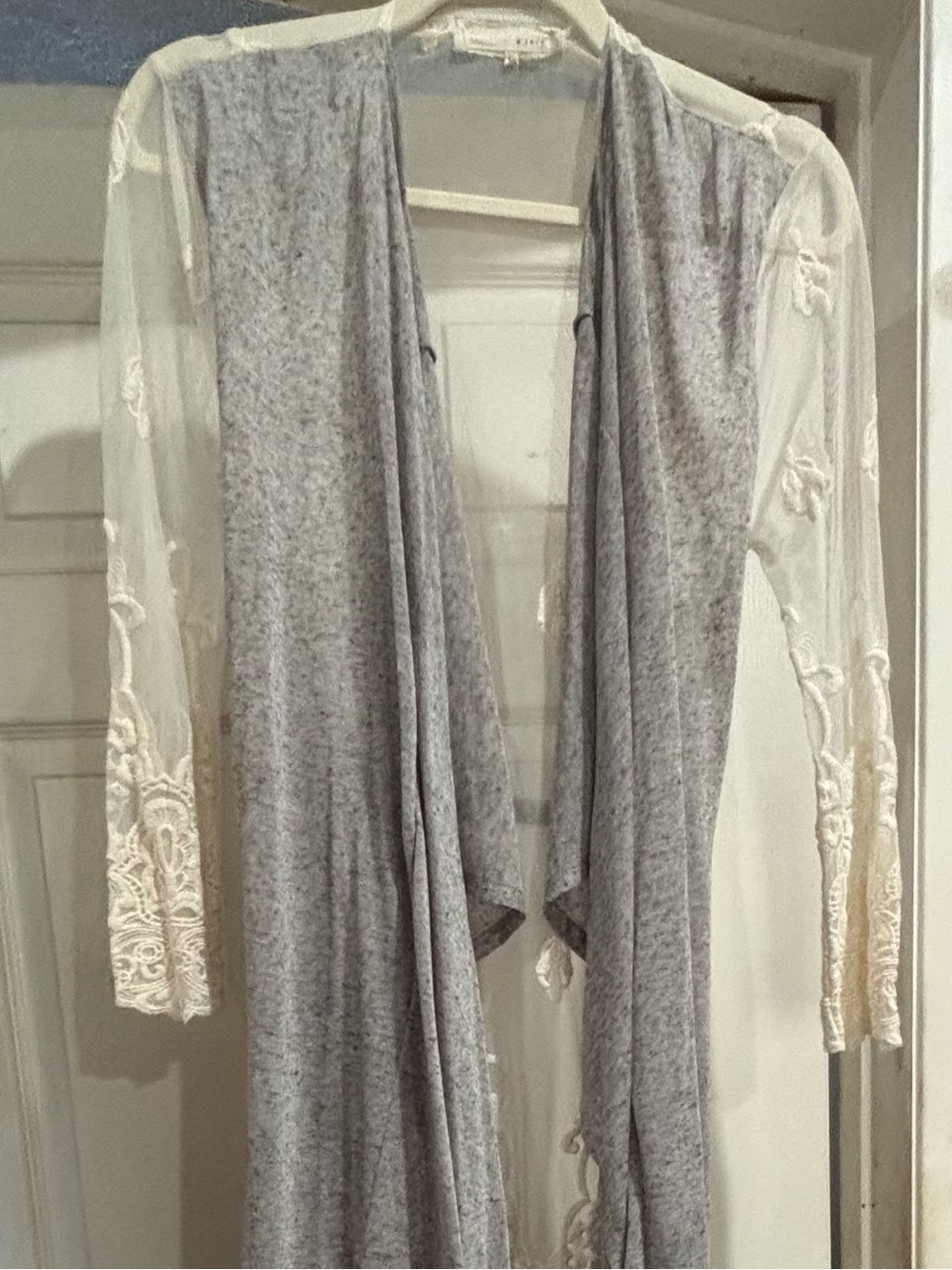 A'Reve Grey Waterfall Cardigan with Lace Sleeves & Back